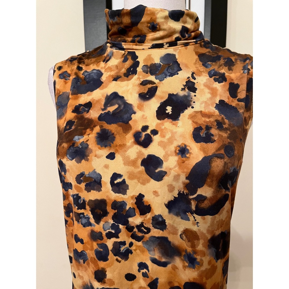 L'AGENCE Ceci Watercolor Leopard Turtleneck Sleeveless Top Medium - Picture 5 of 8